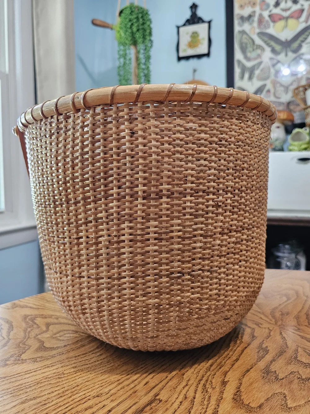 Rare Antique Nantucket Basket Swing Handle Round Large Nautical Cane Farmhouse